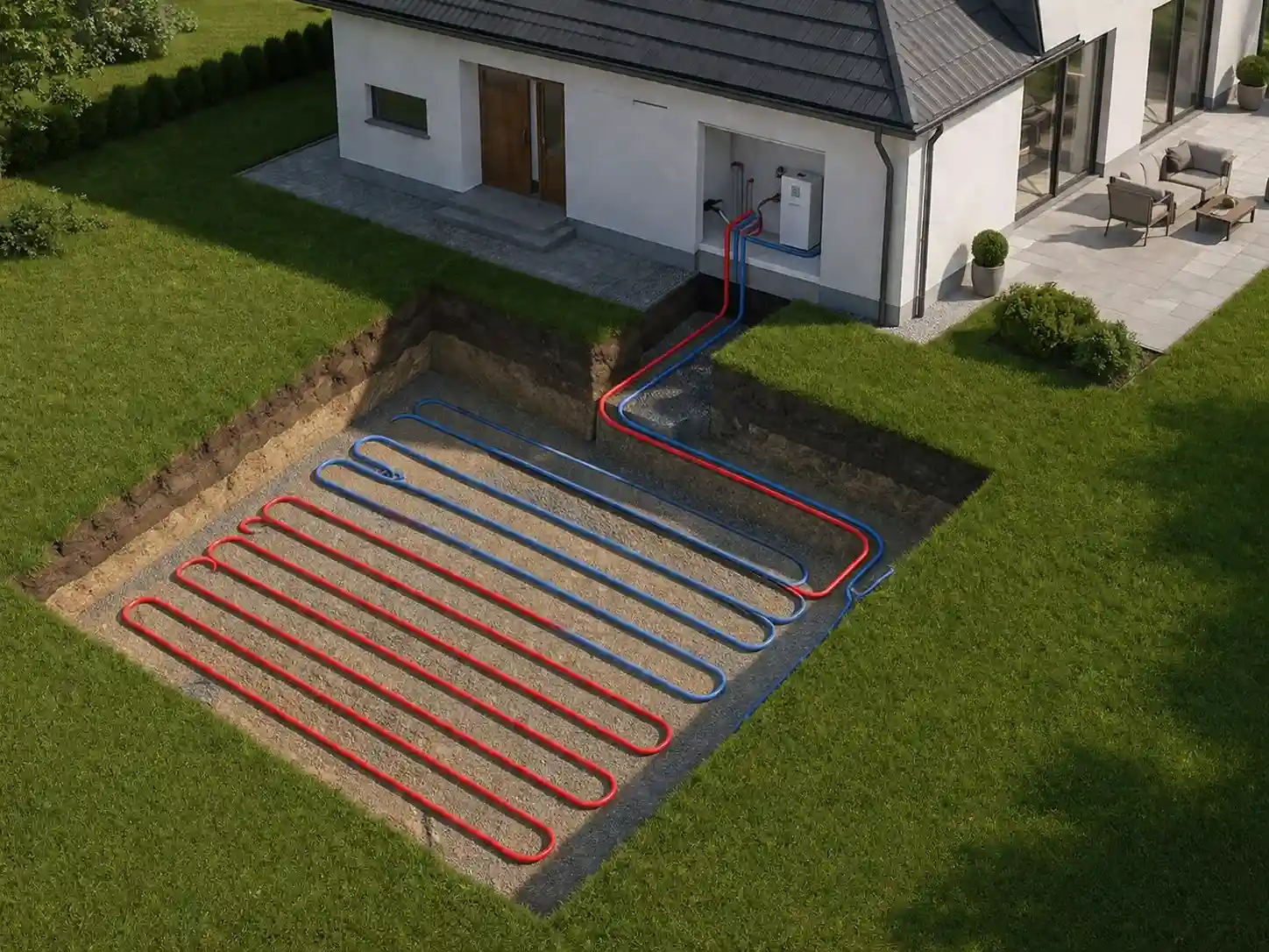 Ground loop installation for ground source heat pump